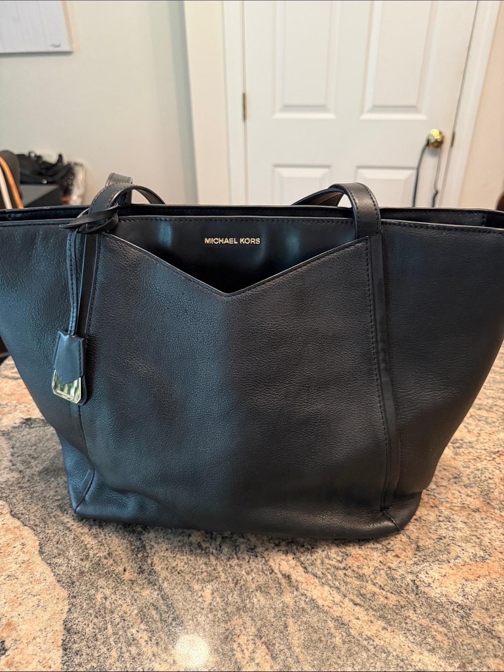 Michael Kors Black Leather Tote with Gold Accent